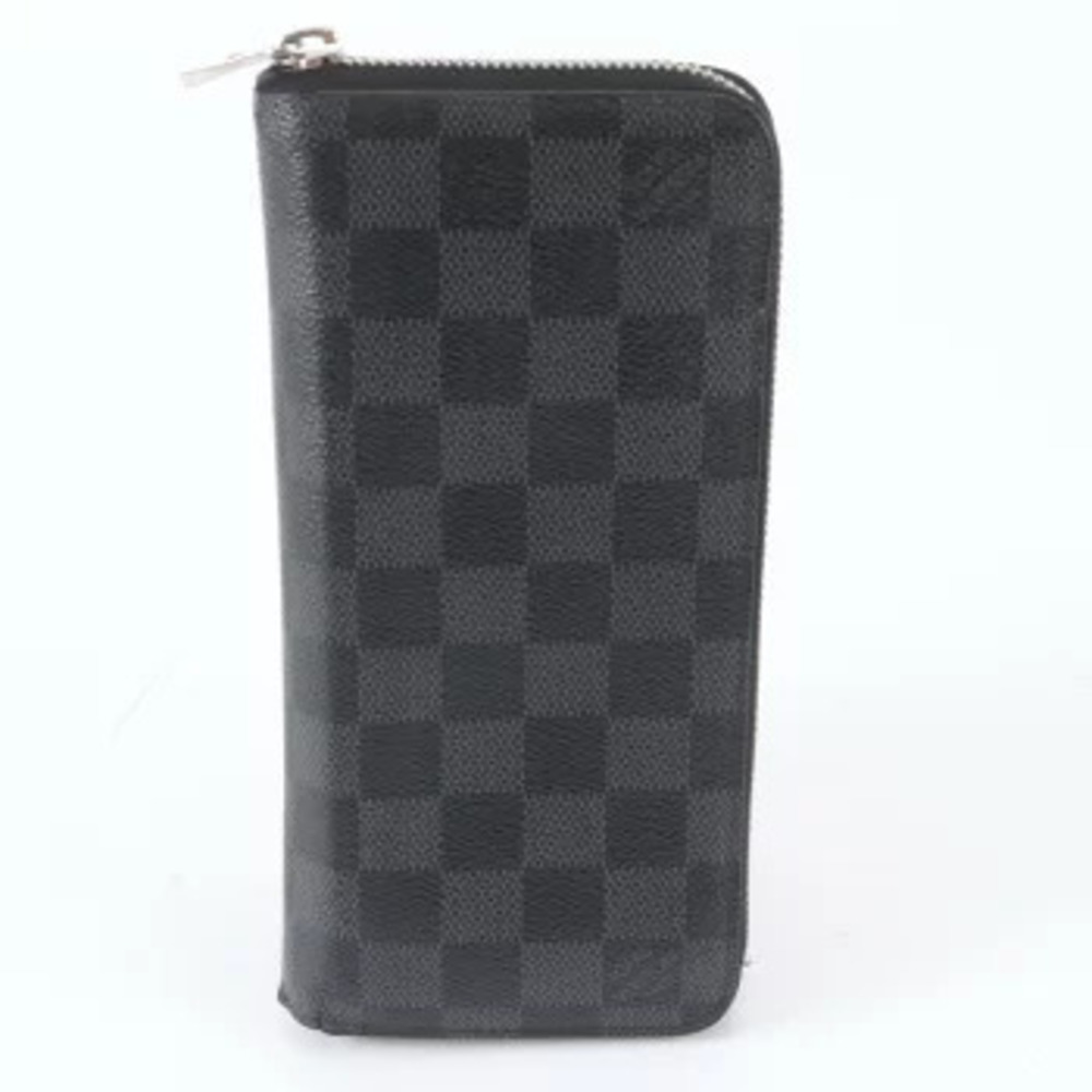 Louis Vuitton Damier Zippy Wallet Vertical Leather Long Graphite Black